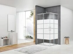 Box Doccia Angolare Arek 80x120 H190 Porte Scorrevoli Cristallo 6 Mm Trasparente Serigrafato Cromo