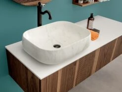 Lavabo Da Appoggio Arno 56X42Xh14,5 In Ceramica Effetto Marmo Statuario