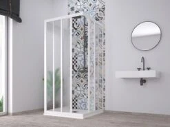 Box Doccia Skill 2 Ante Scorrevoli E Lato Fisso 70x70x70 Cm Acrilico Semitrasparente Effetto Bagnato Bianco Pastello