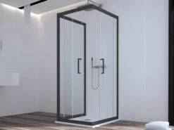 Box Doccia Zen 70x70x70 H190,4 2 Porte Scorrevoli E Lato Fisso Cristallo 6 Mm Trasparente Nero Opaco
